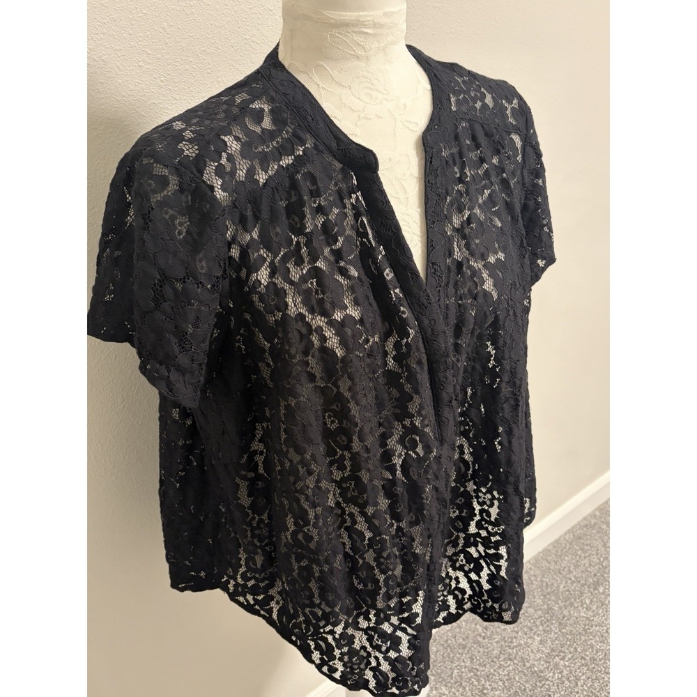TORRID Black Lace Top~ Sz L~ Short Slv Placket V Neck Goth Vamp Dark Fairy - Picture 4 of 13